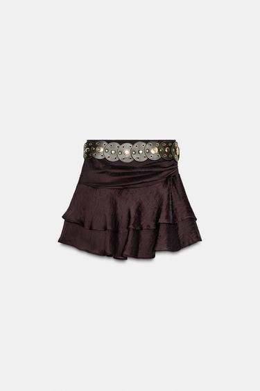 JUPE-CULOTTE VOLANTS CEINTURE - Grenat foncé de Zara - Image 6