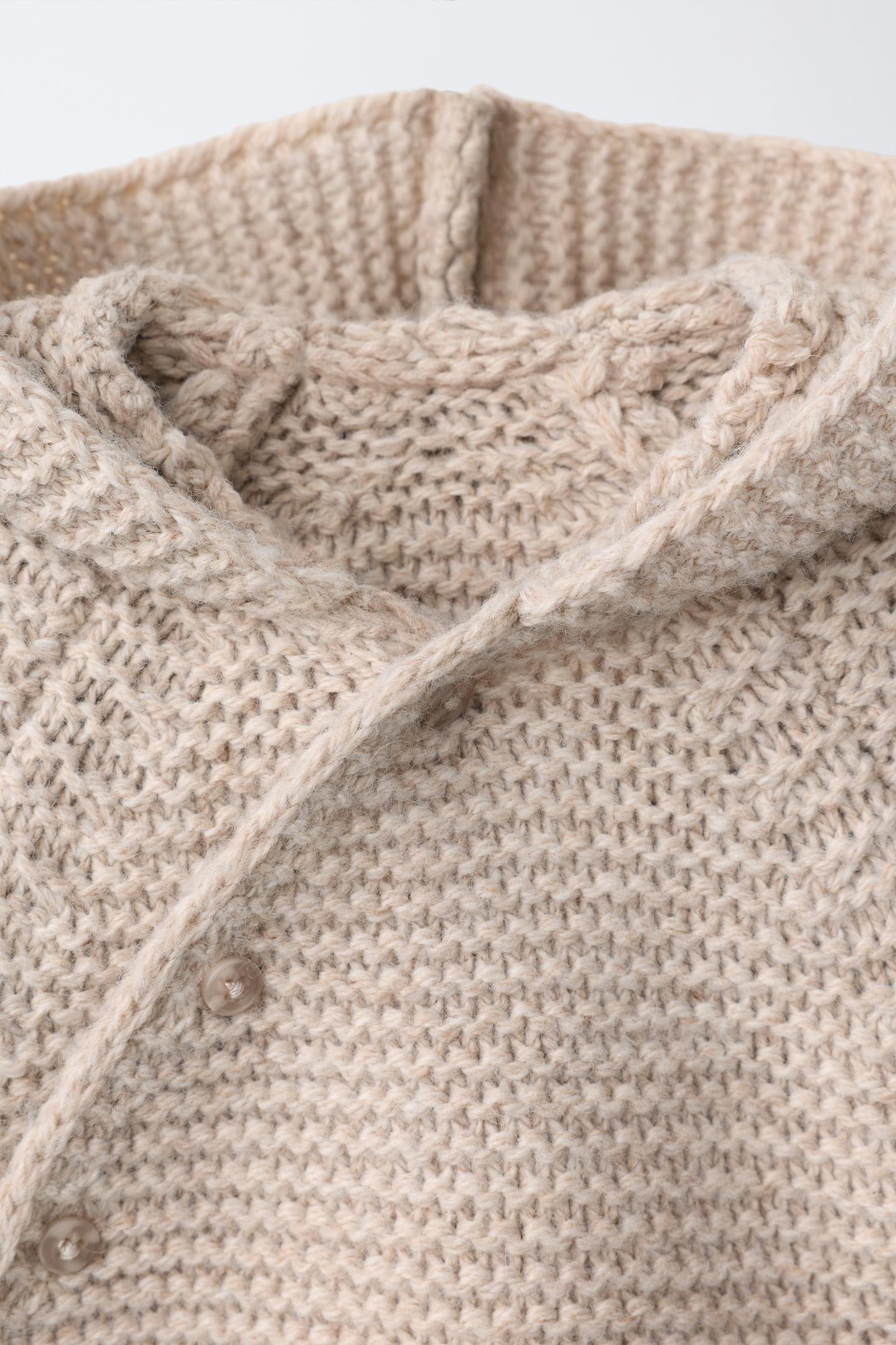 Детский кардиган Zara Chunky Wool with Hoodie, цвет: Светлый бежевый — фото 3