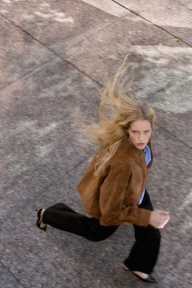 100% LEATHER BOMBER JACKET - whisky by Zara - Image 2