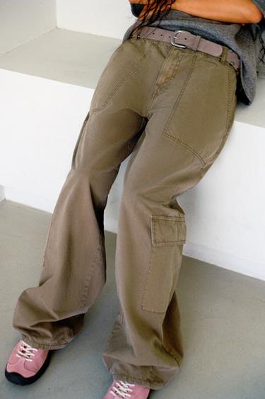OVERSIZE CARGO TROUSERS - Dark khaki by Zara