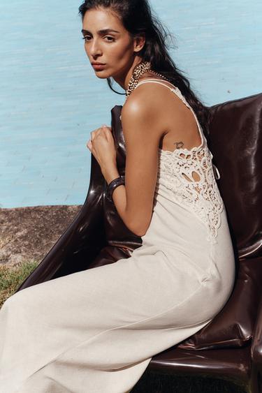 ROBE MIDI BIMATIÈRE CROCHET - Beige clair de Zara - Image 5