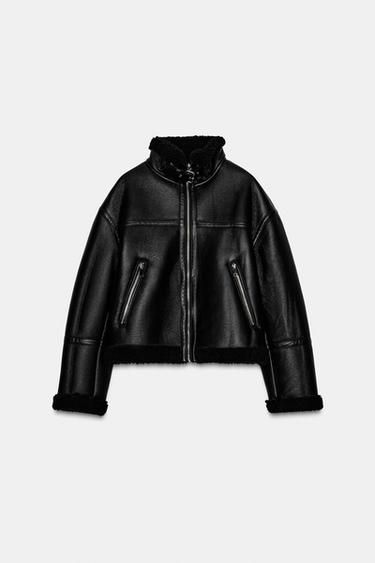 Zaras DUBBELSIDIG JACKA MED TEDDYFODER - Svart