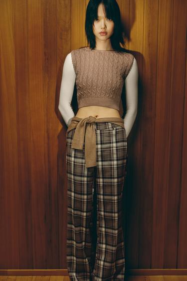 Zara 拼接背心 T 恤 - 中駝色