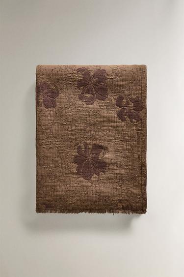 FLORAL JACQUARD THROW - Brown by Zara