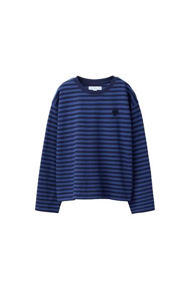 Zara STRIPED EMBROIDERED HEART T-SHIRT - Blue