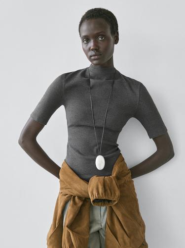 Zara Short sleeve cotton blend T-shirt - Anthracite grey