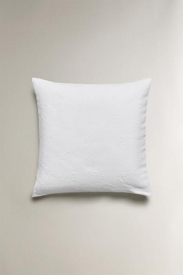 CAPA DE ALMOFADA EM JACQUARD COM FLOR - Branco da Zara