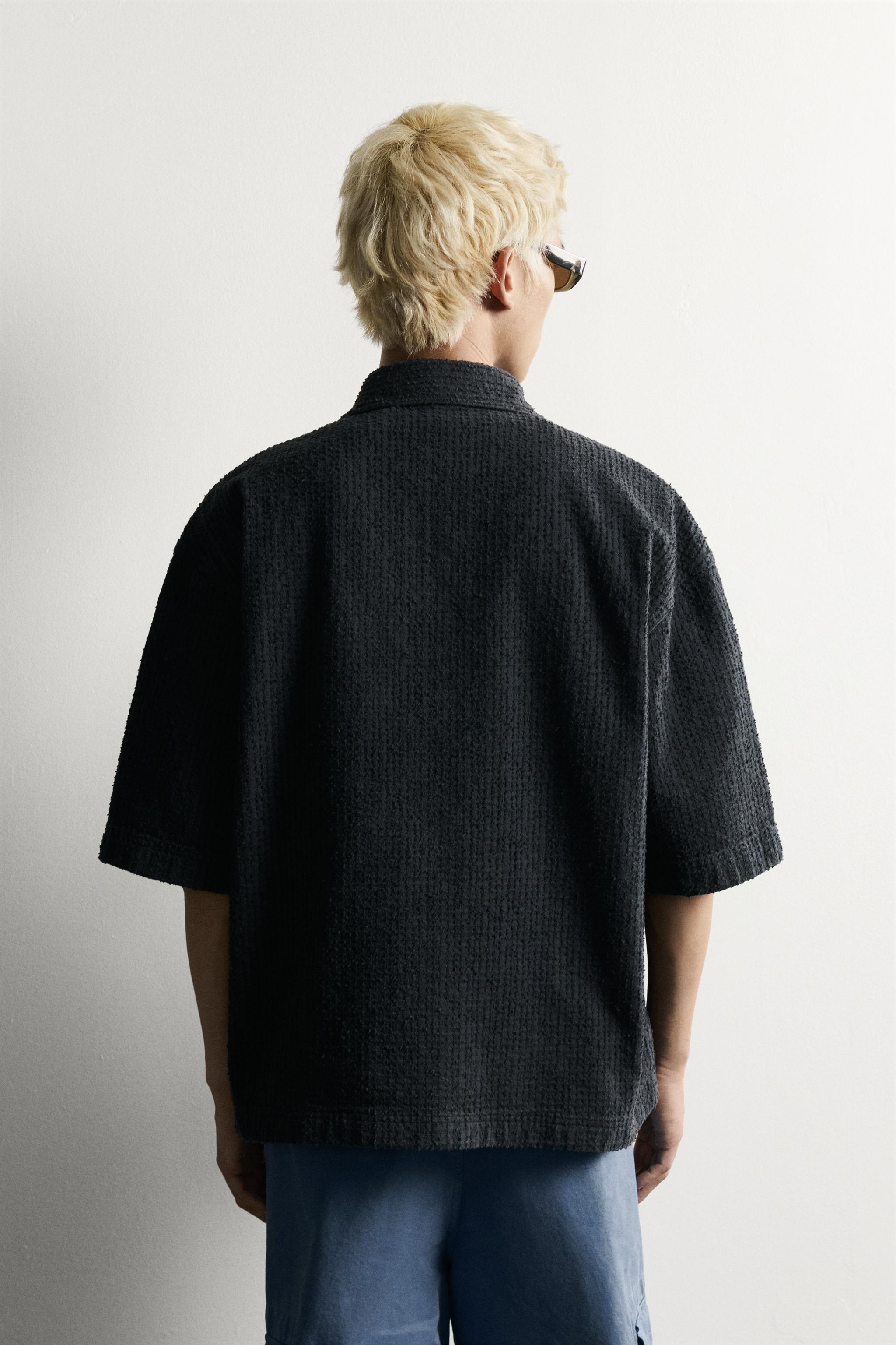 Zara TEXTURED EMBROIDERED BOXY FIT OVERSHIRT — фото 3