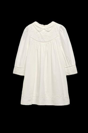 6-10 YEARS/ LIMITED EDITION POPLIN DRESS WITH EMBROIDERED FLOWERS - Ecru by Zara