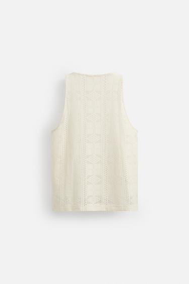 T-SHIRT DÉBARDEUR RÉSILLE - Blanc cassé de Zara - Image 7