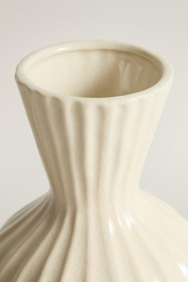 SMALL STRIPED GLAZED CERAMIC VASE — Cream 2