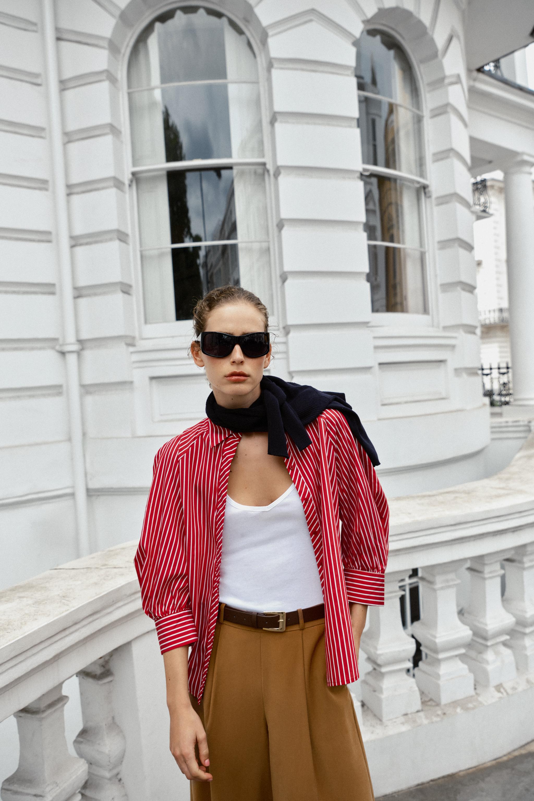 STRIPED PUFF SLEEVE SHIRT — Red / White