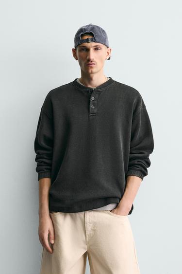 STRUKTURÁLT HENLEY NYAKÚ MELEGÍTŐFELSŐ – Sötét antracitszürke a ZARA-tól