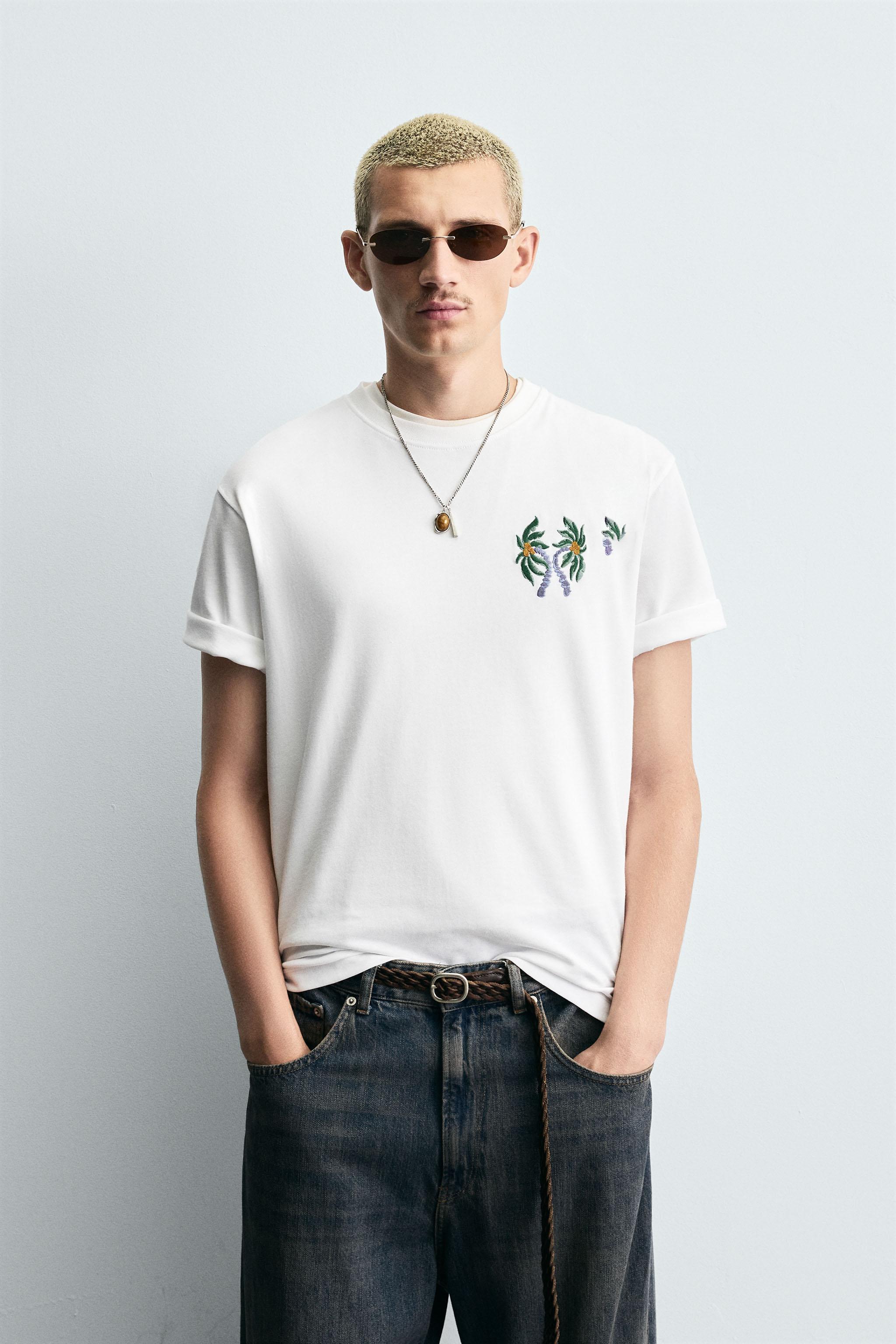 COMBINED EMBROIDERY T-SHIRT - Oyster-white | ZARA United States