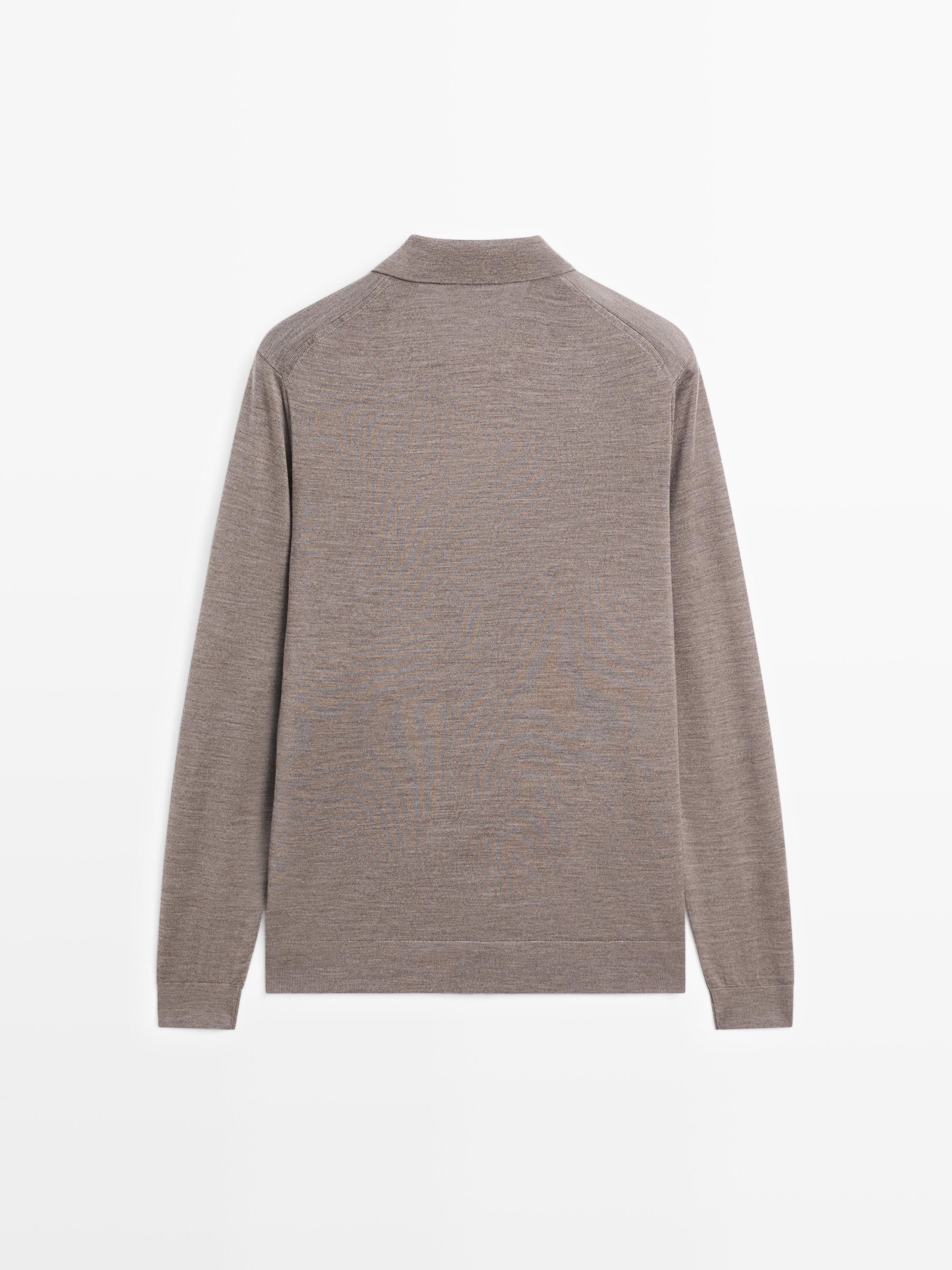 100% wool knit sweater with polo collar