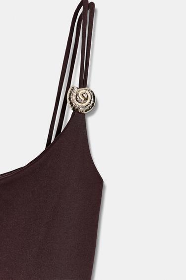 POLYAMIDE BODYSUIT WITH METALLIC DETAIL - Dark brown by Zara - Image 7