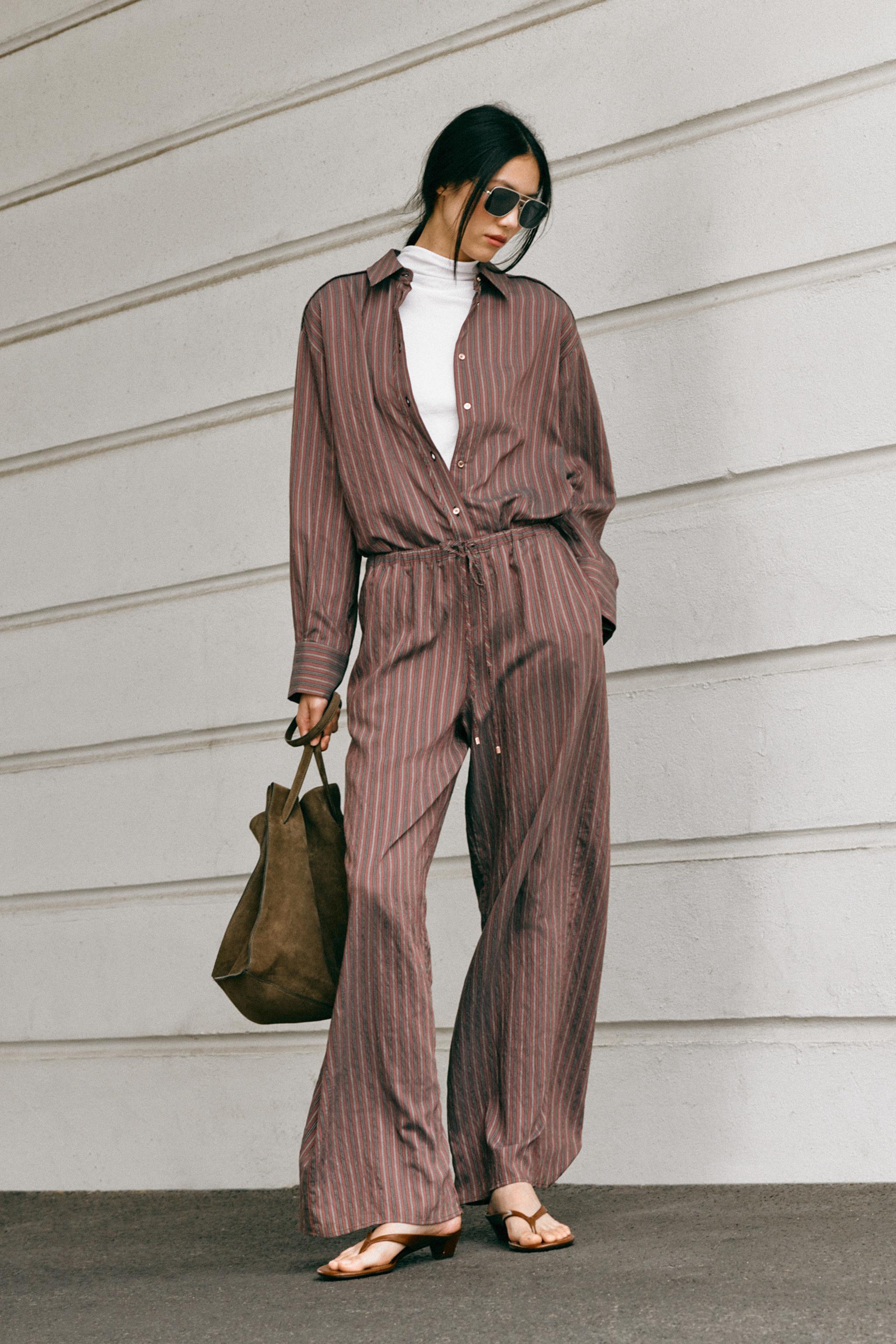STRIPED WIDE-LEG PANTS
