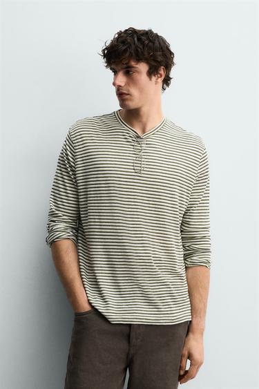 REGULAR FIT STRIPED LINEN BLEND T-SHIRT - Stripes by Zara