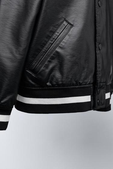 FAUX LEATHER BOMBER JACKET WITH EMBROIDERED TEXT - Black by Zara - Image 5