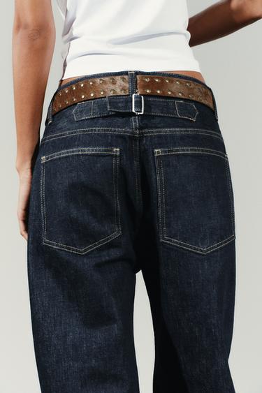 TRF STRAIGHT HIGH-WAIST JEANS WITH BELT LOOPS - Dark indigo by Zara - Image 4