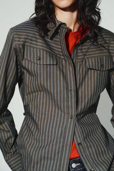 CHEMISE EN POPELINE RAYÉE - Marron-Bleu de Zara - Image 3