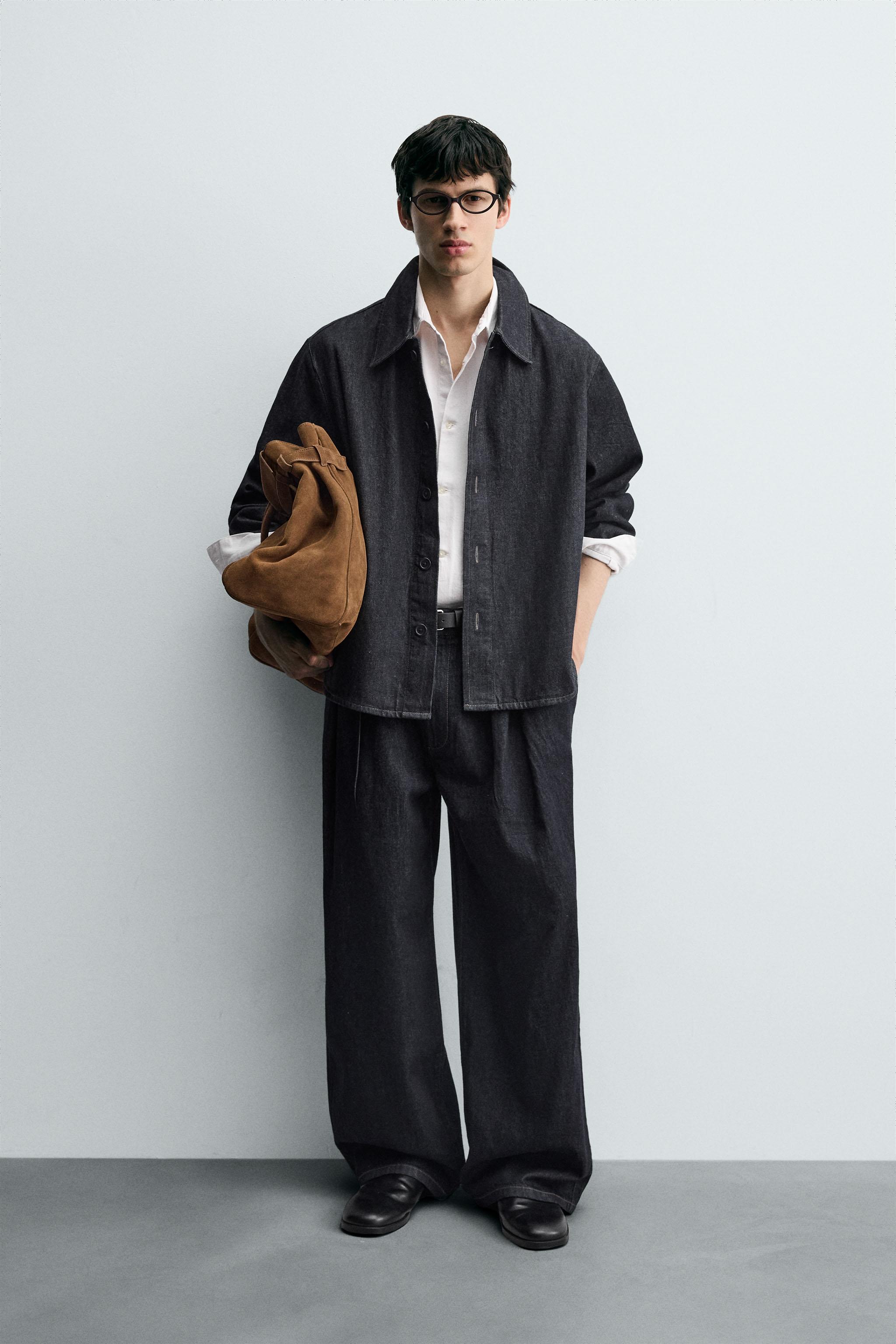 ZARA TRF デニムシャツジャケット TRF ダメージ クロップド デニムシャツジャケット - ブルー