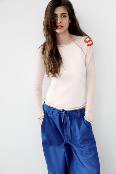SEMI-SHEER CONTRAST T-SHIRT - Ecru by Zara