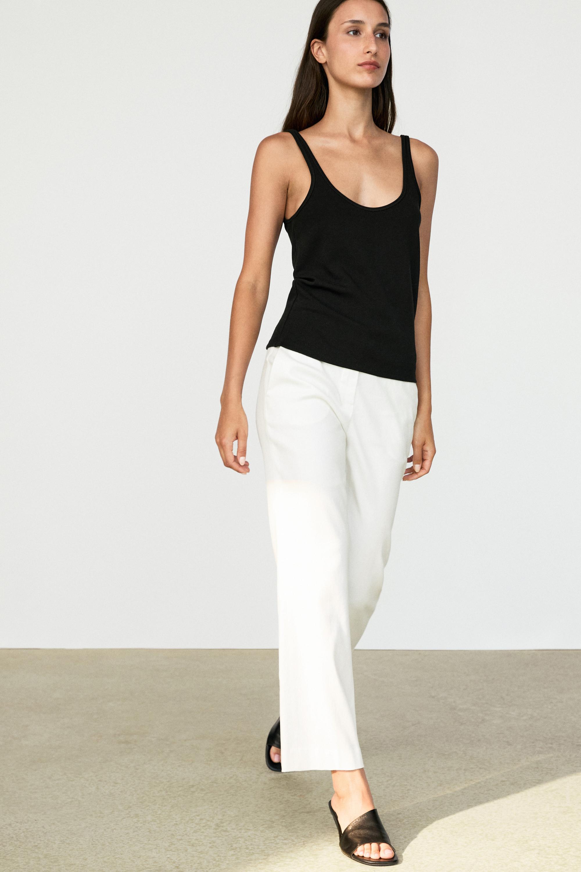 Linen kick flare fit pants — White