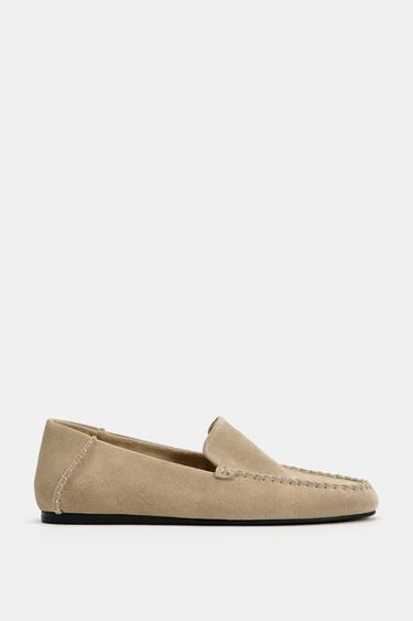 Zara SOFT SUEDE LOAFERS - Beige
