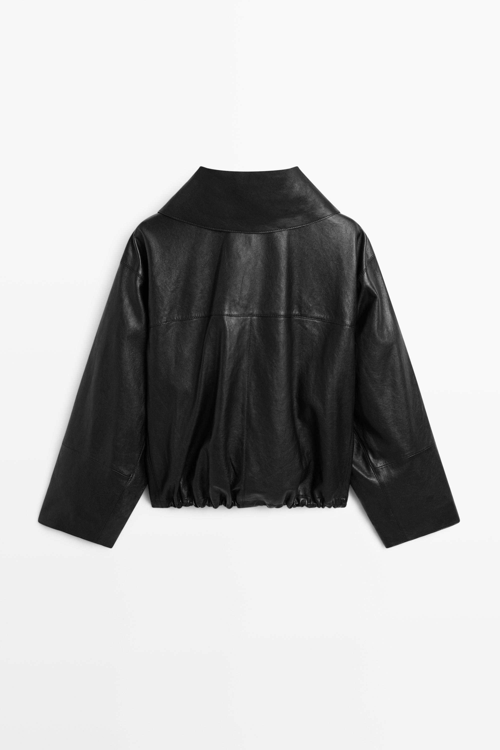 Nappa leather bomber jacket with button detail
