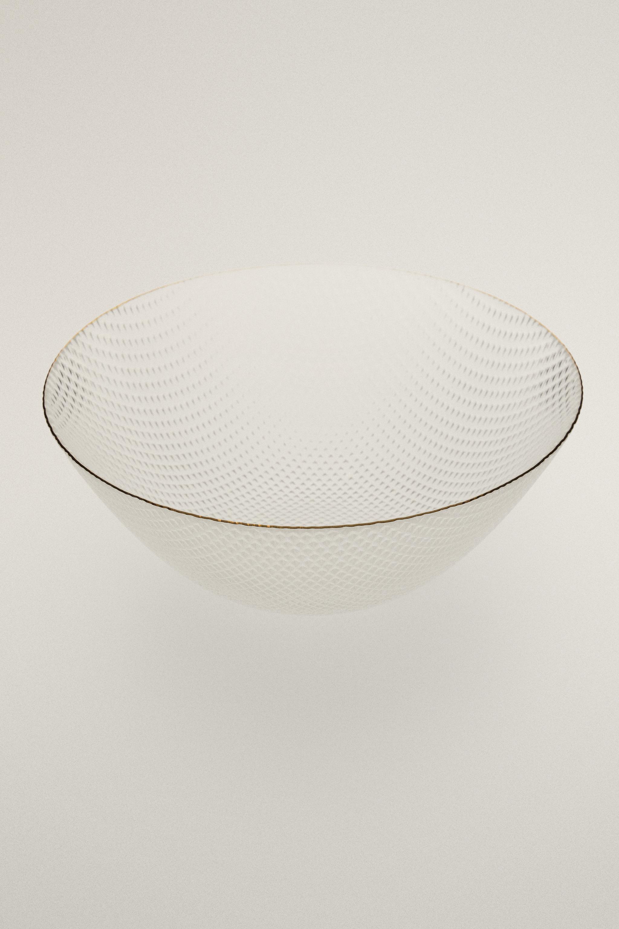 RAISED DESIGN GLASS SALAD BOWL WITH RIM