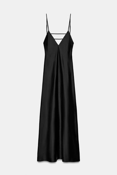 Zara STRAPPY SATIN EFFECT MIDI DRESS - Black