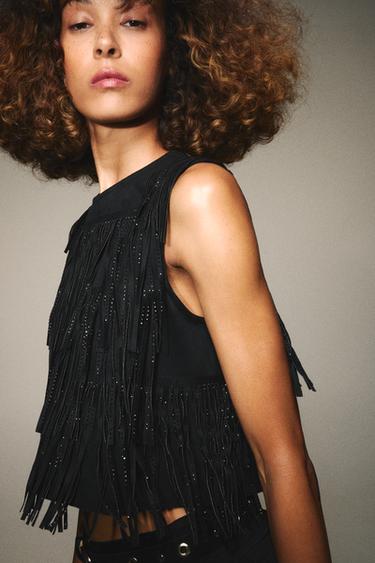 TOP CROP EFECTO ANTE TACHAS - Negro de Zara