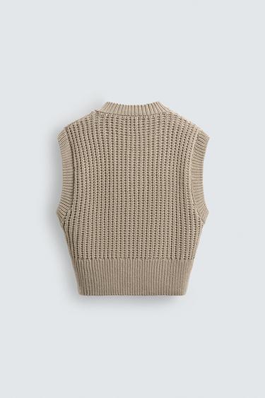 GILET EN MAILLE BOXY FIT - Beige de Zara - Image 8