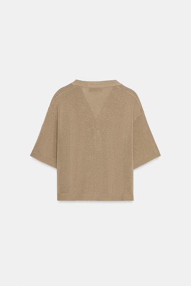 GILET EN MAILLE À MANCHES COURTES - Vison de Zara - Image 5