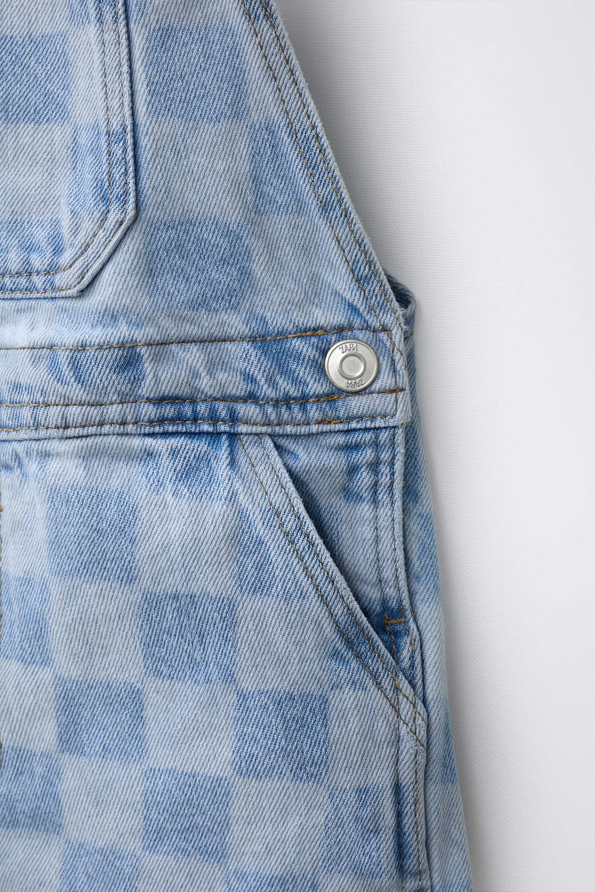 CHECKERBOARD DENIM OVERALL SHORTS