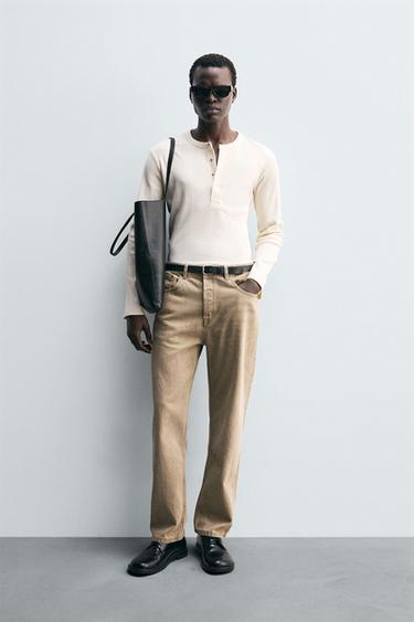 Zara TEXTURED BUTTONED COLLAR T-SHIRT - Oyster-white - Image 0