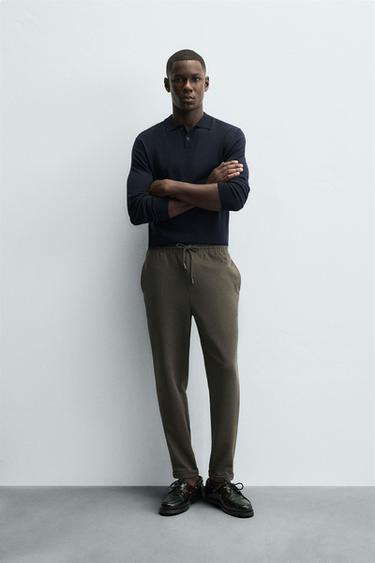 Zara EASY CARE JOGGER WAIST PANTS - Dark khaki