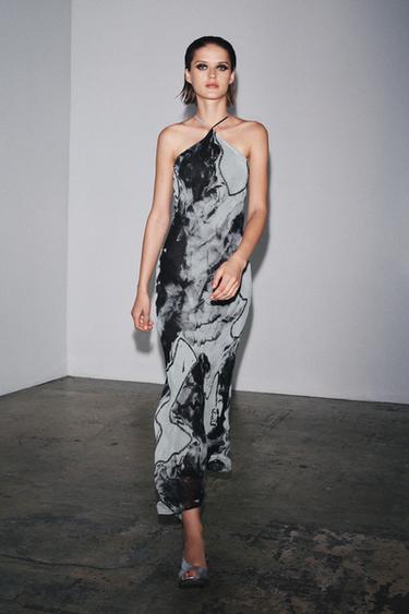 HALTERKLEID TIE DYE SCHMUCKPERLEN - Weiß / Schwarz von Zara