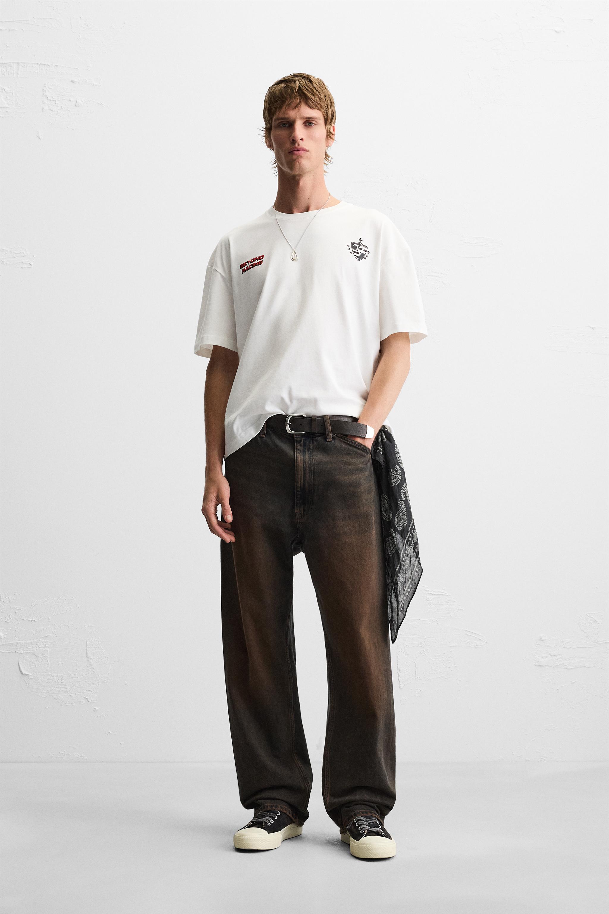 スペイン発送 ZARA レーシングウォッシュプリントTシャツ 最新作 スペイン発送 ZARA ウォッシュドプリントニットTシャツ 今季新作