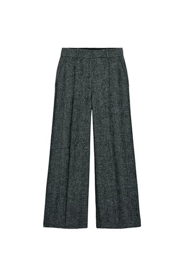 PANTALÓN RECTO CON LANA ZW COLLECTION - Negro / Blanco de Zara