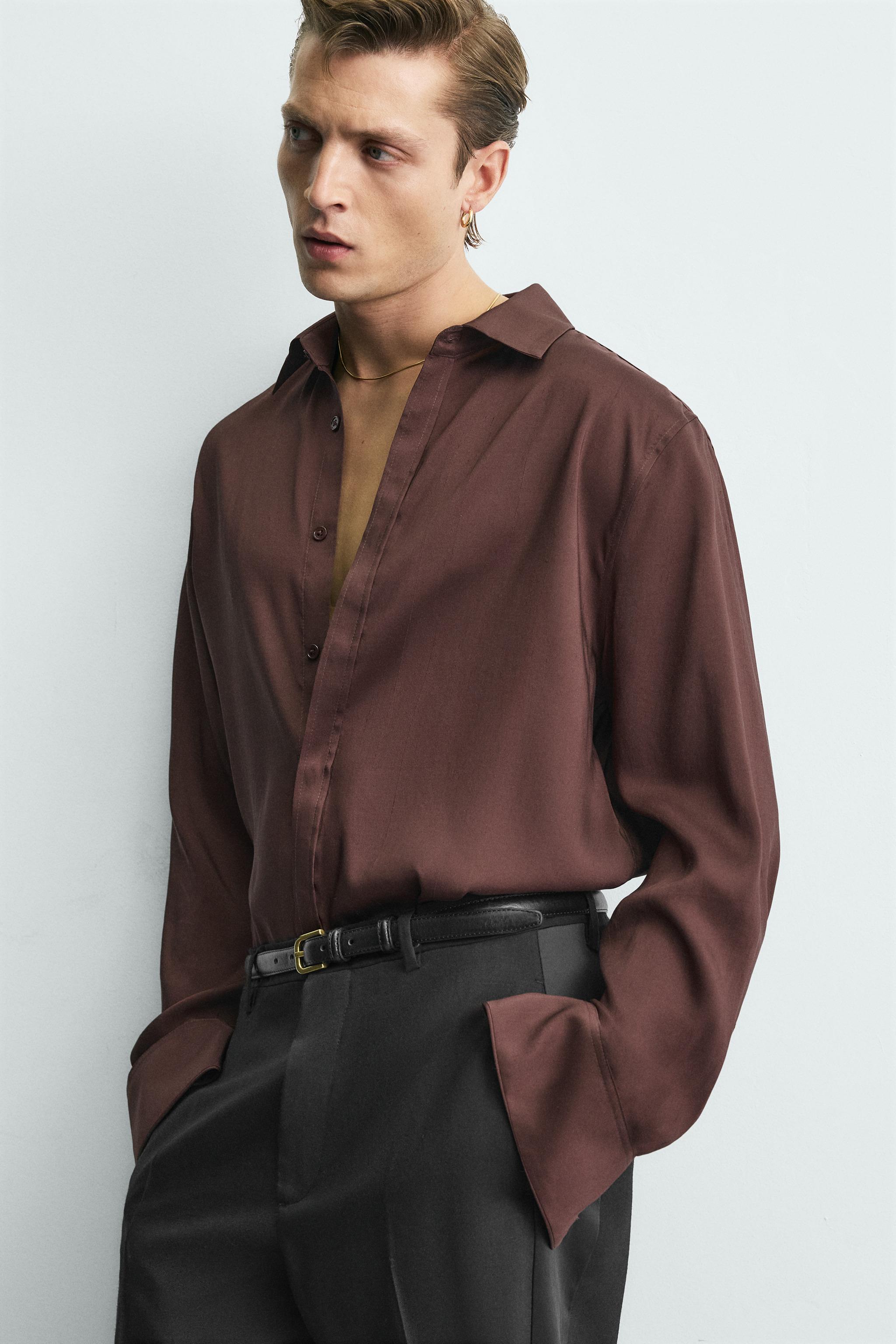 シルク100%リラックスフィットシャツ - バーガンディ | ZARA Japan / 日本