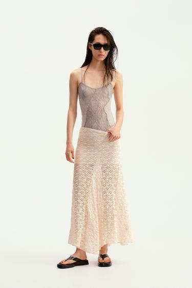 Zara 撞色蕾絲連體衣 - 藍色 / 灰色