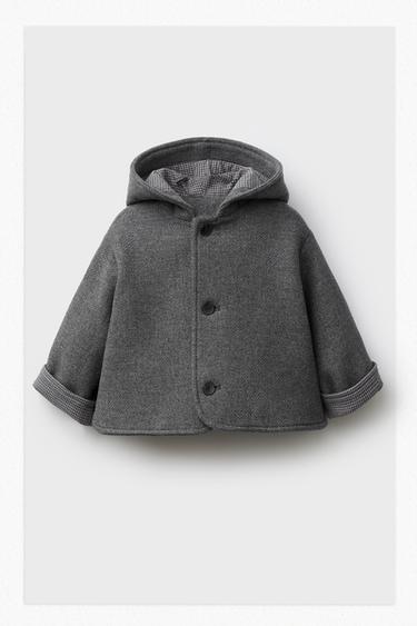 ПАЛЬТО МАНТИКО ИЗ СМЕСОВОЙ ШЕРСТИ С КАПЮШОНОМ — ТЕМНО-СЕРЫЙ от Zara