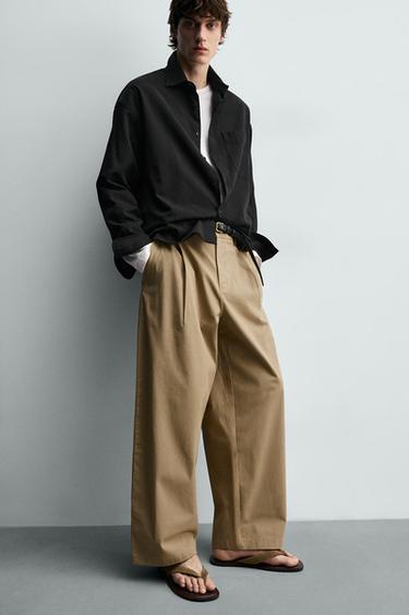 WIDE-LEG PLEATED TROUSERS - Beige by Zara - Image 4
