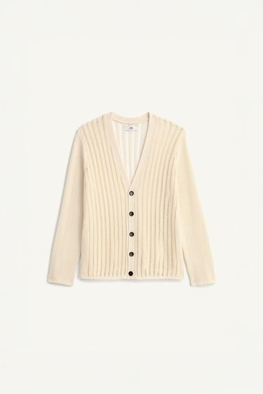 كارديغان هيكلي مفتوح - بيج فاتح الخاص بـ Zara