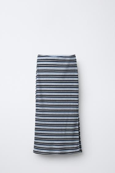 Zara STRIPED MIDI SKIRT - Gray - Image 0
