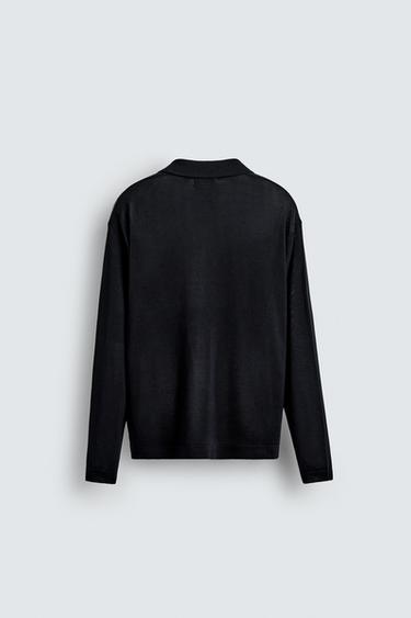 POLO EN MAILLE STRUCTURÉE - Bleu marine foncé de Zara - Image 7