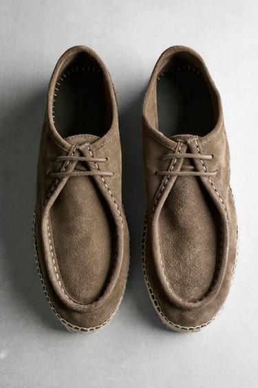 Zara Split leather shoes with moc toe and jute sole - Gray - Image 0