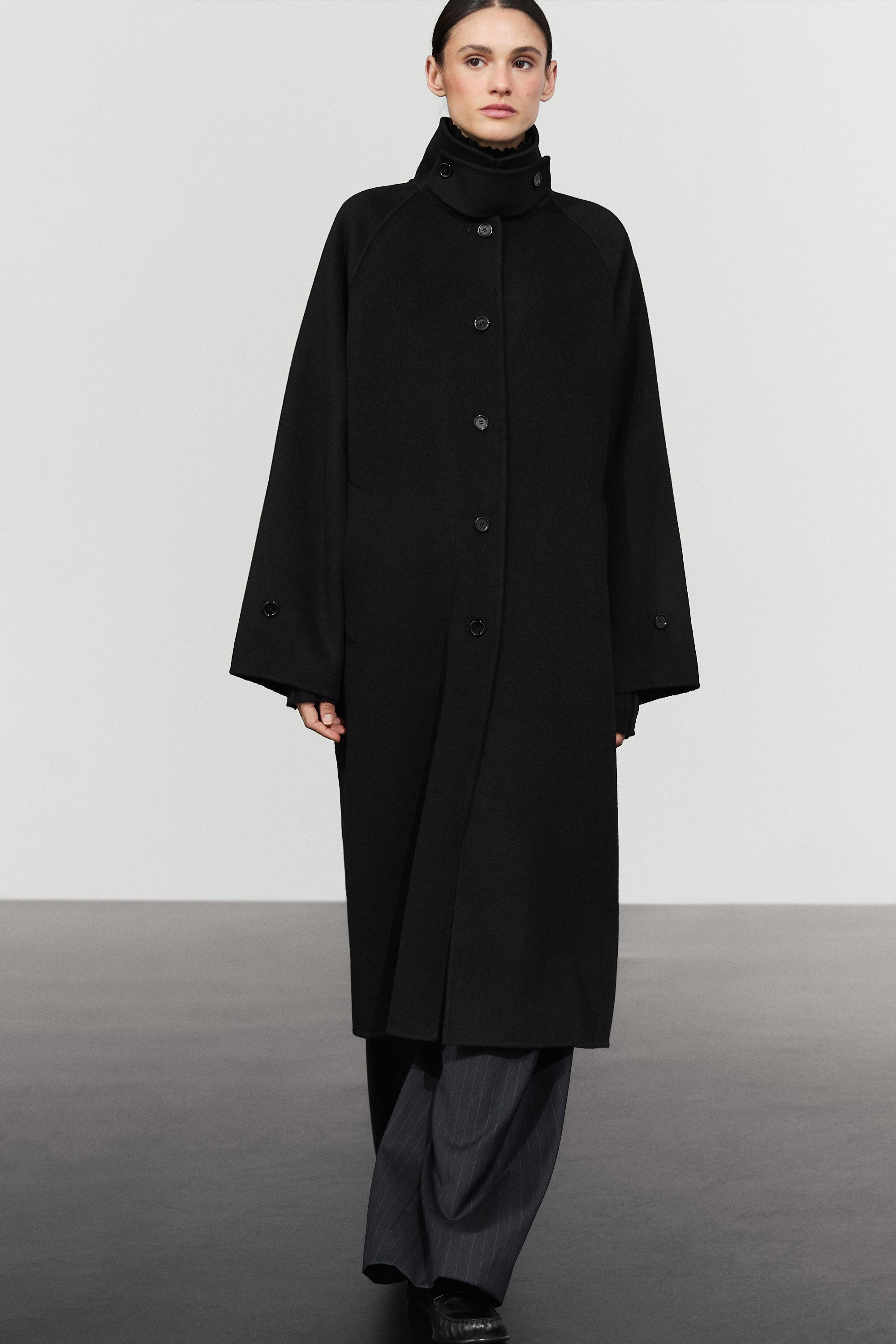 Long oversized wool and cashmere blend coat - Black | ZARA United